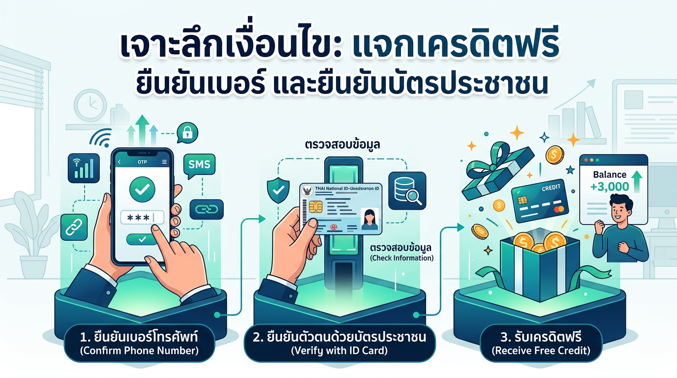 เจาะลึกเงื่อนไข: แจกเครดิตฟรี ยืนยันเบอร์ และยืนยันบัตรประชาชน