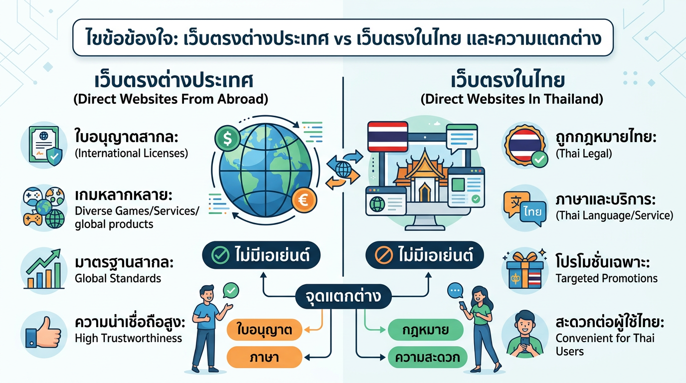 ไขข้อข้องใจ: เว็บตรงต่างประเทศ vs เว็บตรงในไทย และความแตกต่าง