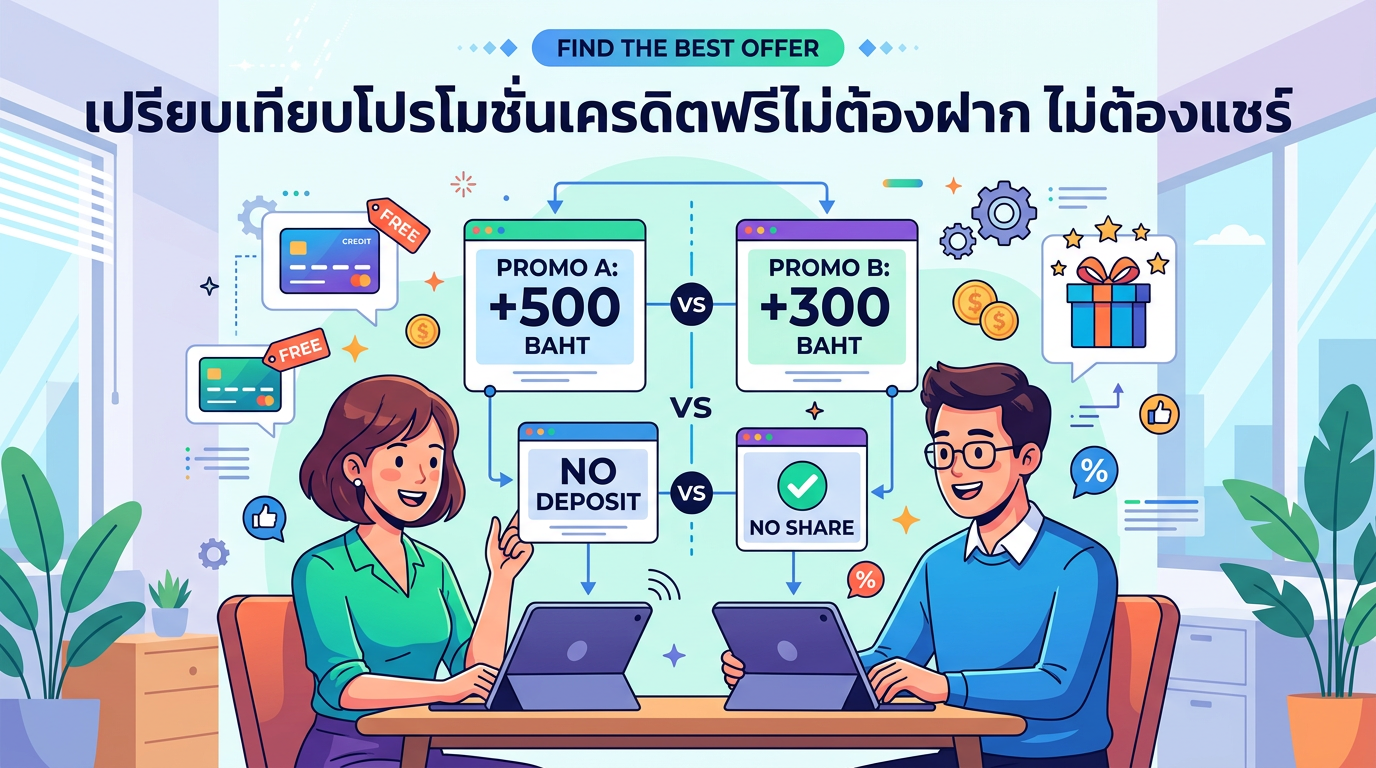 เปรียบเทียบโปรโมชั่นเครดิตฟรีไม่ต้องฝาก ไม่ต้องแชร์